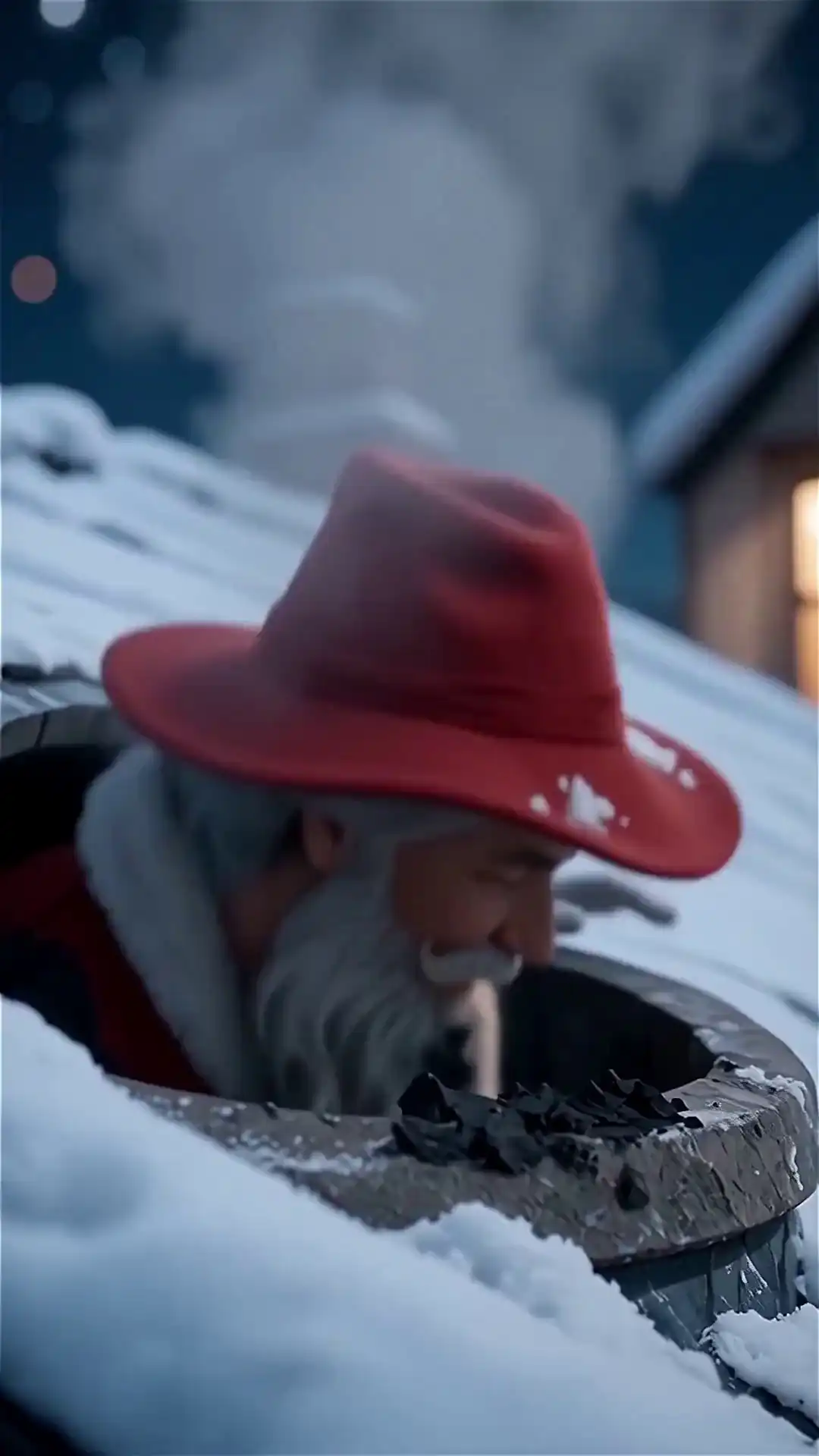 SkyReels V4 prompt template thumbnail — Mysterious Santa in Snow