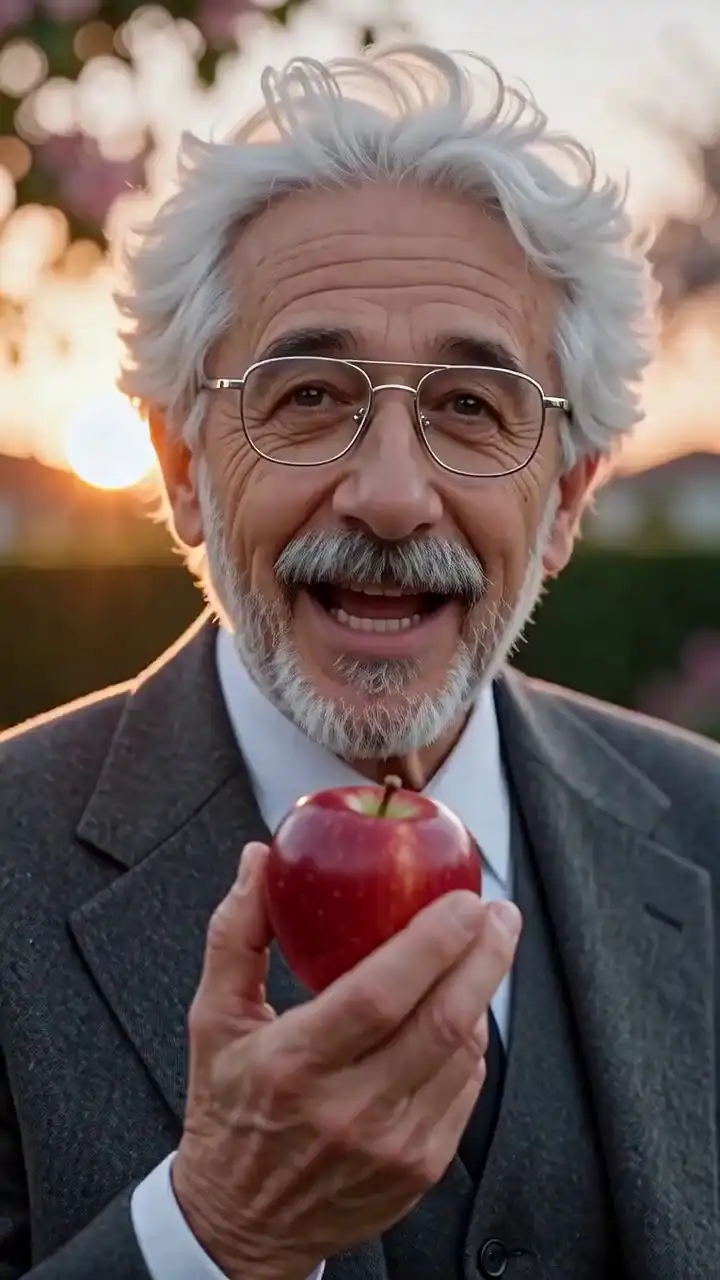 SkyReels V4 prompt template thumbnail — Happy Grandpa with Apple