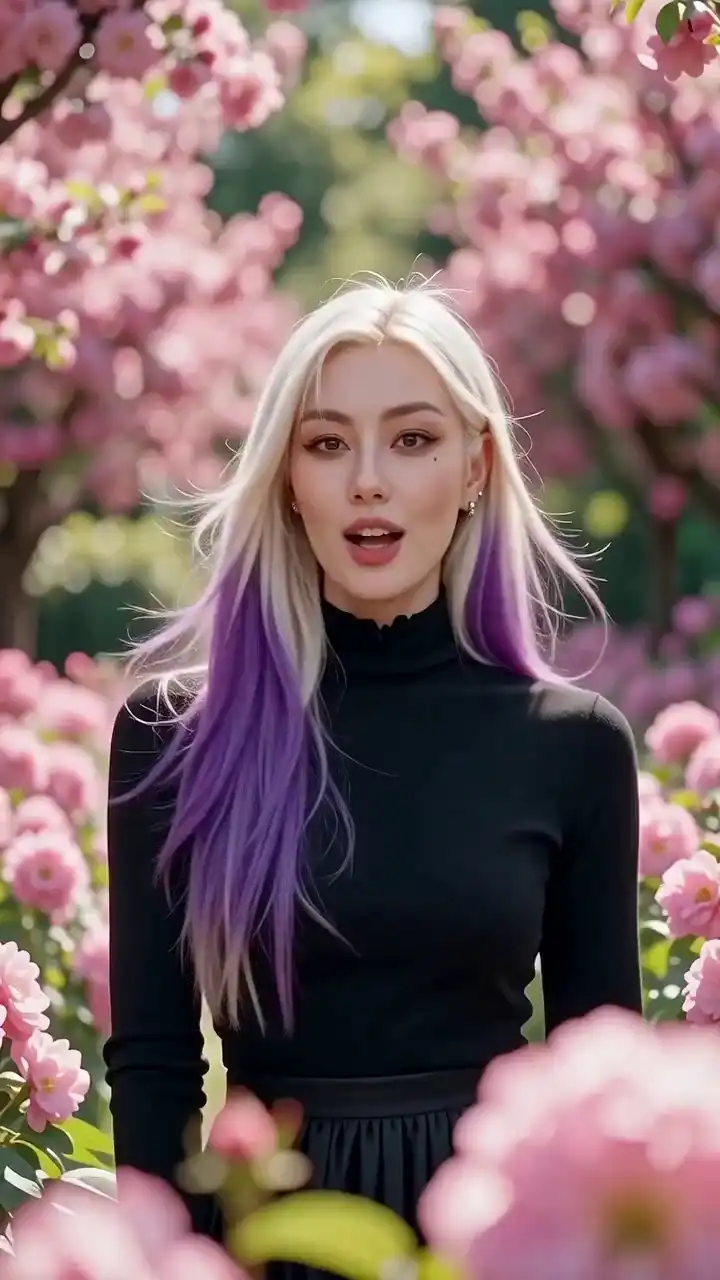 SkyReels V4 prompt template thumbnail — Blonde in Cherry Blossoms
